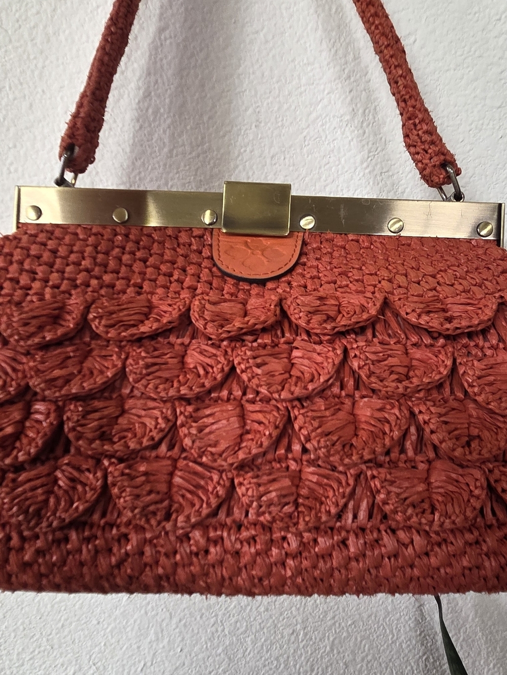Patricia Nash Ferrara Woven Raffia Frame Bag, Koi Orange Satchel! - Picture 2 of 16